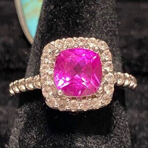 Ring Pink Sapphire 7mm x 7mm White Sapphire 1mm x 1mm Sterling Silver Stamped 92